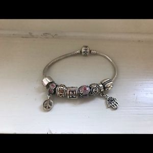 Pandora sterling silver charm bracelet (w charms)
